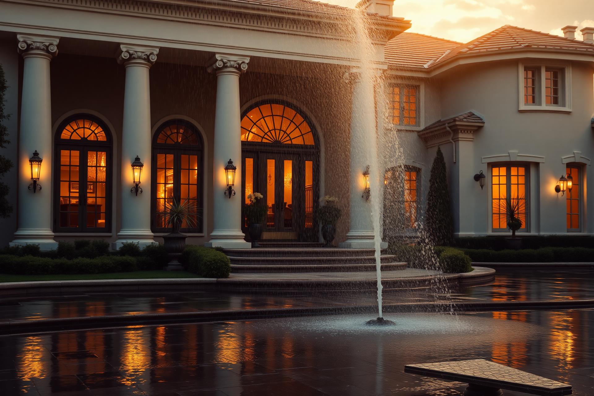 Luxury home being pressure washed